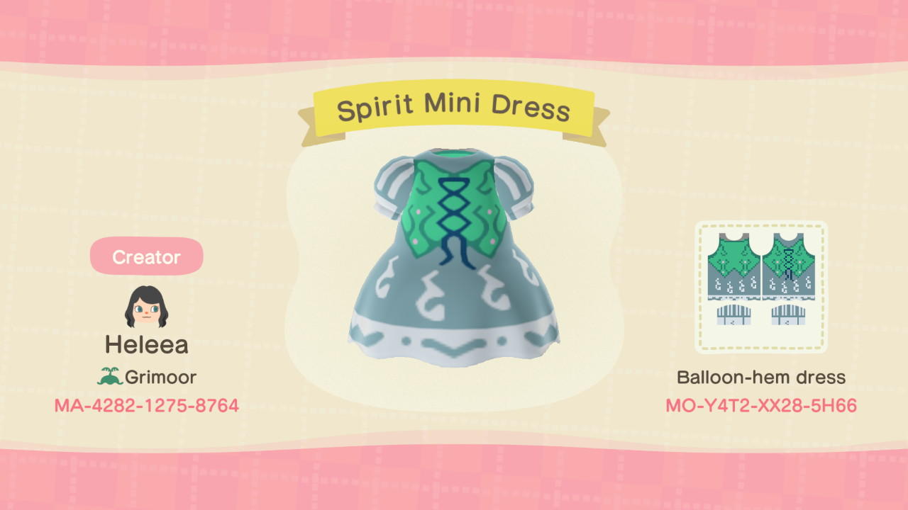 Animal Crossing Design Code: MO-Y4T2-XX28-5H66 Spirit Mini Dress