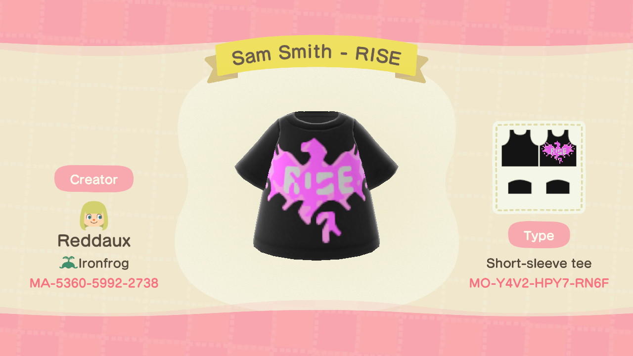 Animal Crossing Design Code: MO-Y4V2-HPY7-RN6F Sam Smith RISE