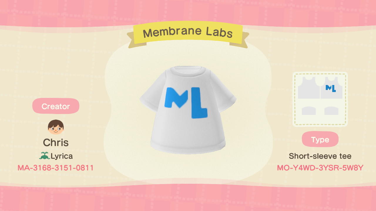 Animal Crossing Design Code: MO-Y4WD-3YSR-5W8Y Membrane Labs