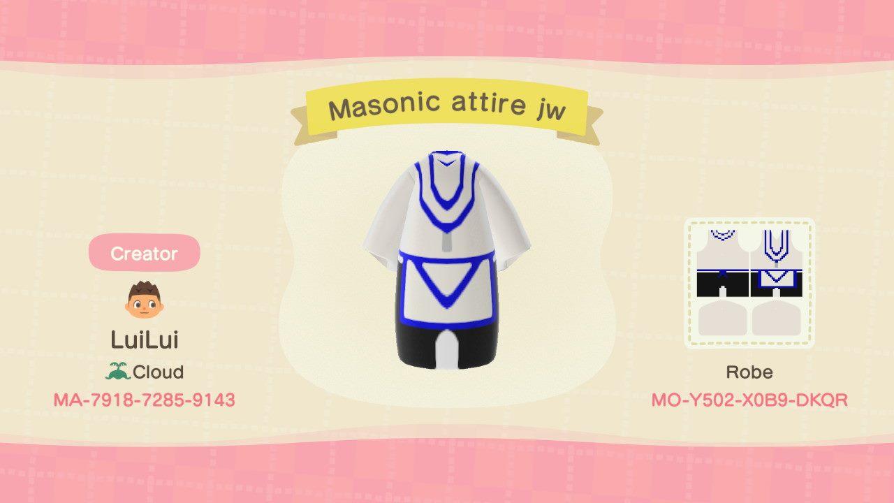 Animal Crossing Design Code: MO-Y502-X0B9-DKQR Masonic attire jw