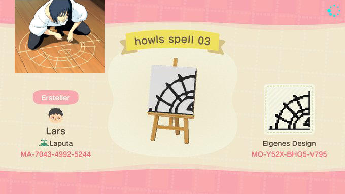 Animal Crossing Design Code: MO-Y52X-BHQ5-V795 Ghibli Howls spell 3