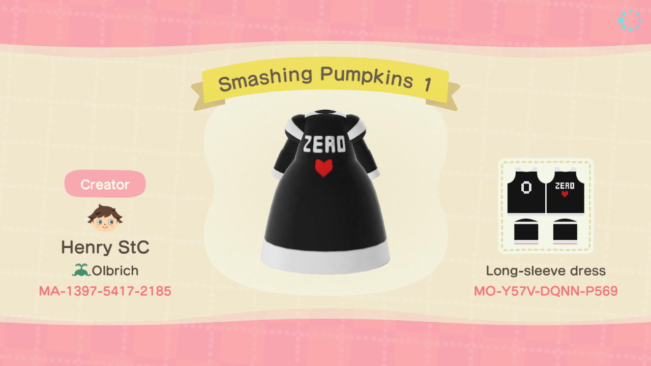 Animal Crossing Design Code: MO-Y57V-DQNN-P569 Smashing Pumpkins 1