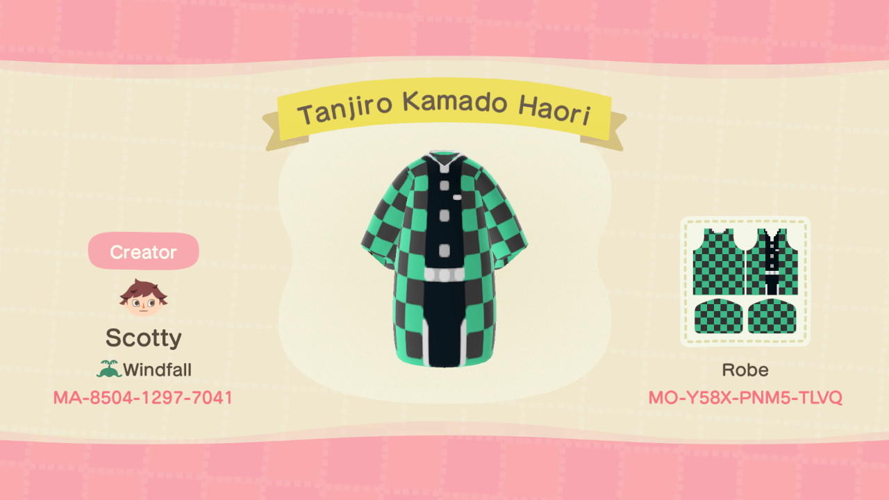 Animal Crossing Design Code: MO-Y58X-PNM5-TLVQ Tanjiro Kamado Haori