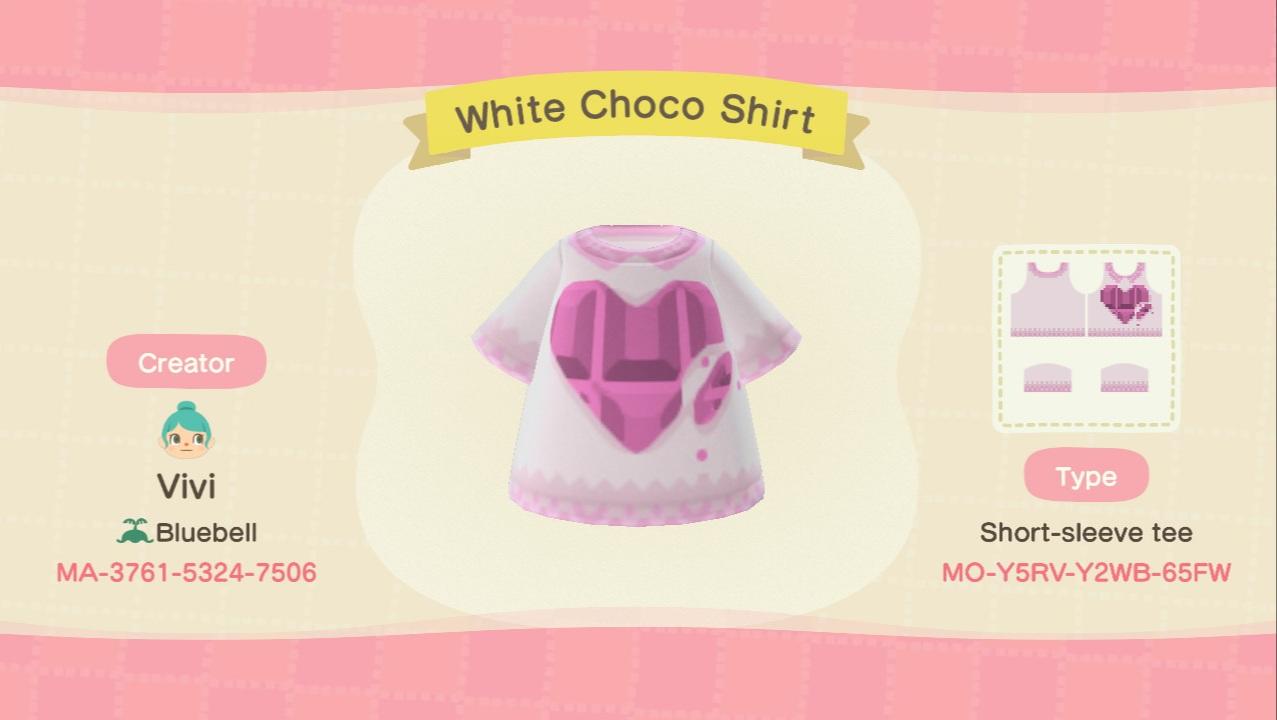 Animal Crossing Design Code: MO-Y5RV-Y2WB-65FW White Choco Shirt
