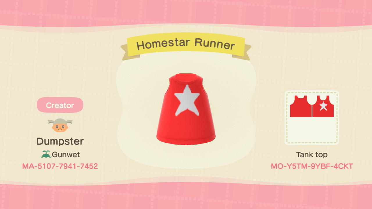 Animal Crossing Design Code: MO-Y5TM-9YBF-4CKT Homestar Runner