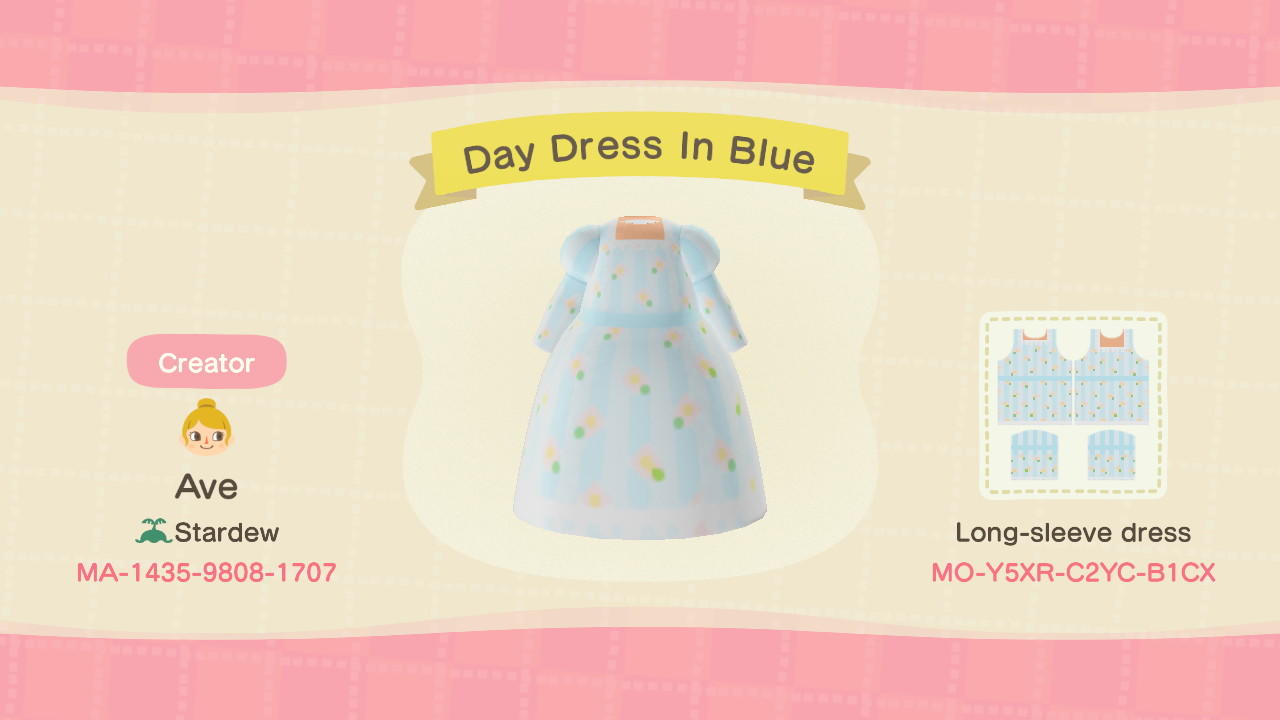 Animal Crossing Design Code: MO-Y5XR-C2YC-B1CX Day Dress in Blue
