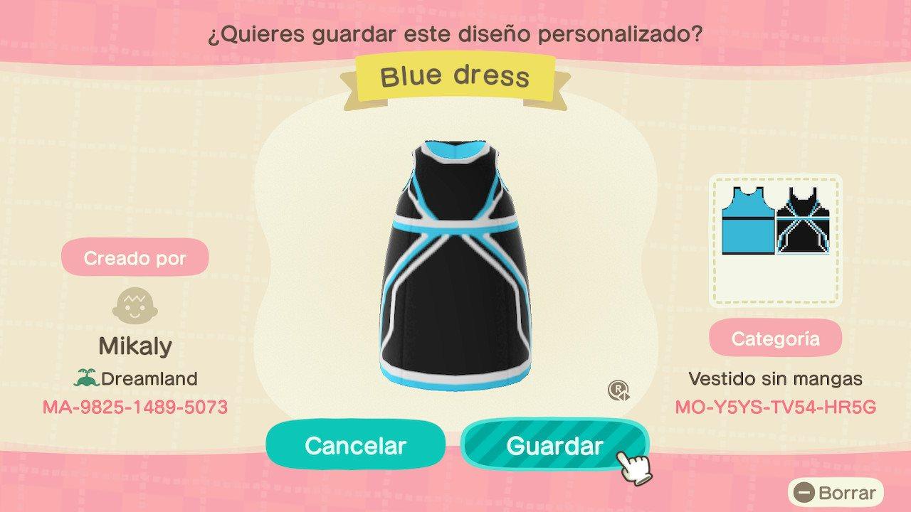Animal Crossing Design Code: MO-Y5YS-TV54-HR5G Blue Black Dress