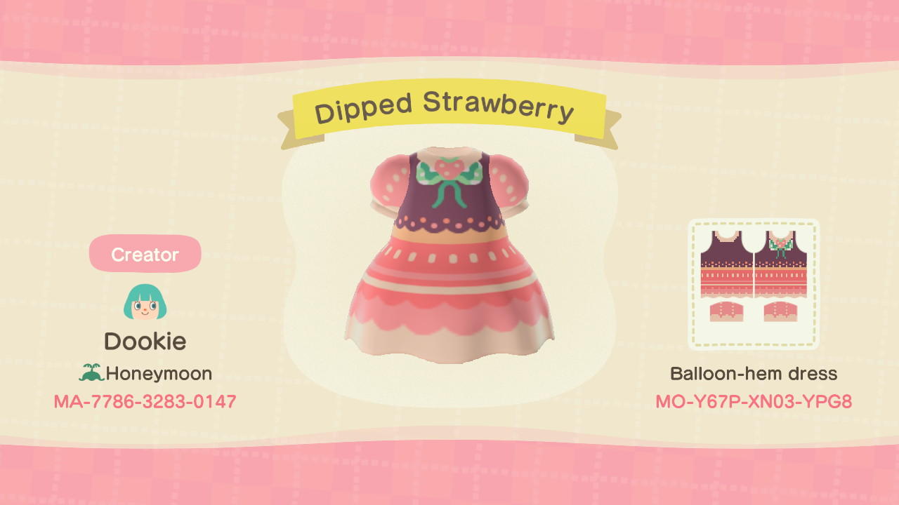 Animal Crossing Design Code: MO-Y67P-XN03-YPG8 Dipped Strawberry