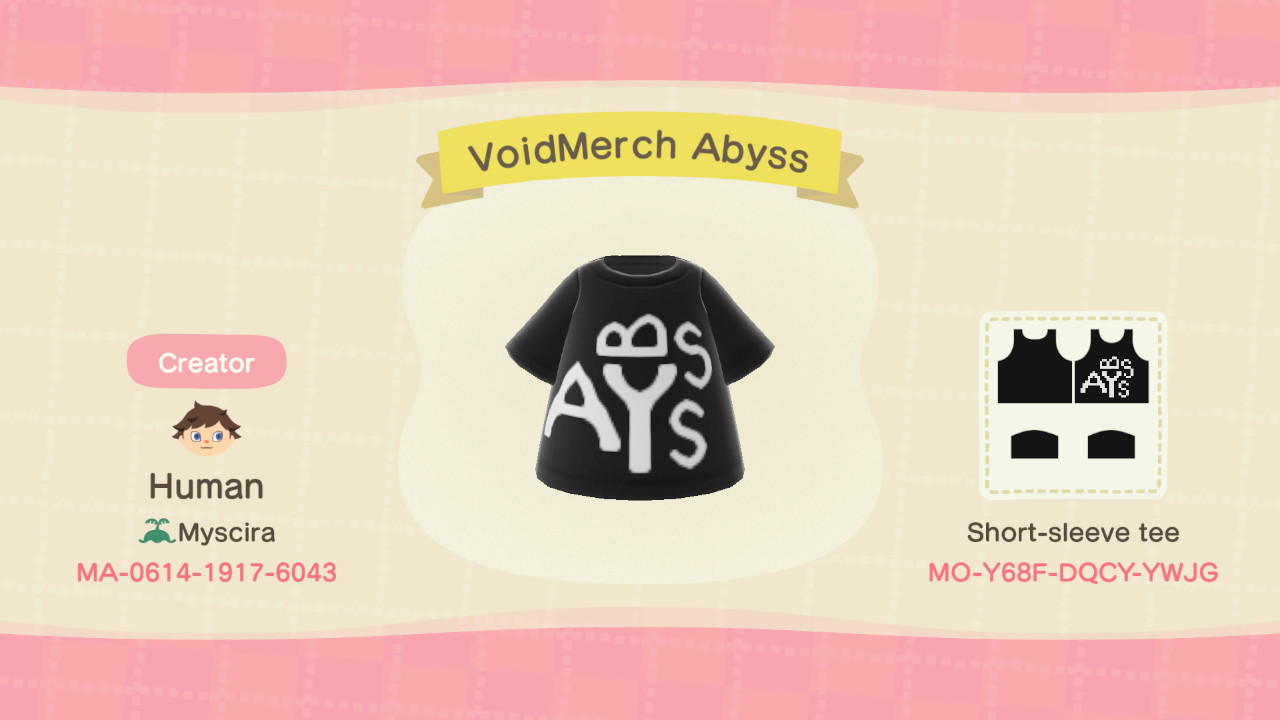 Animal Crossing Design Code: MO-Y68F-DQCY-YWJG VoidMerch Abyss