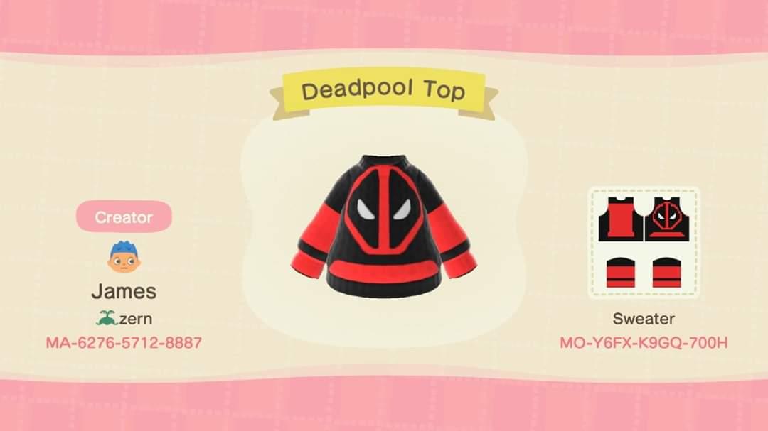 Animal Crossing Design Code: MO-Y6FX-K9GQ-700H Deadpool Top