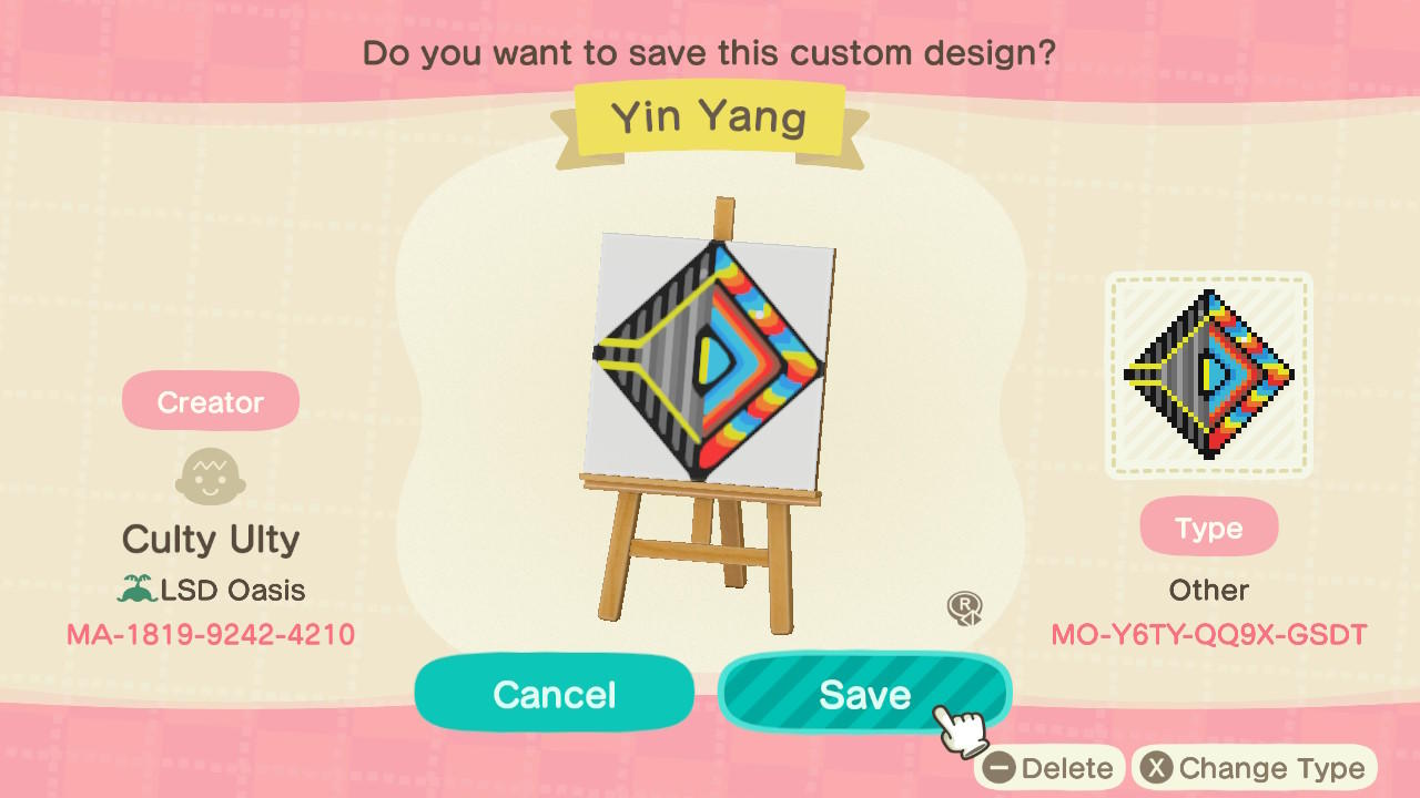 Animal Crossing Design Code: MO-Y6TY-QQ9X-GSDT Yin Yang
