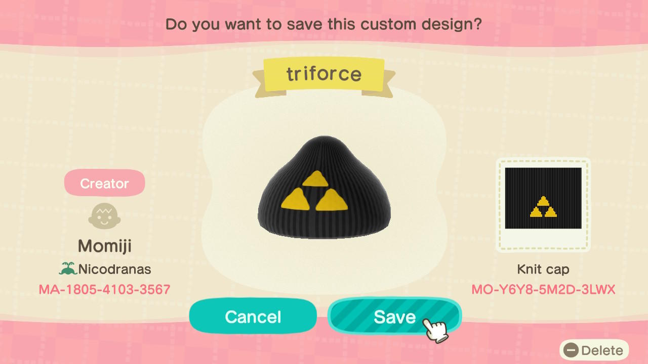 Animal Crossing Design Code: MO-Y6Y8-5M2D-3LWX Triforce loz