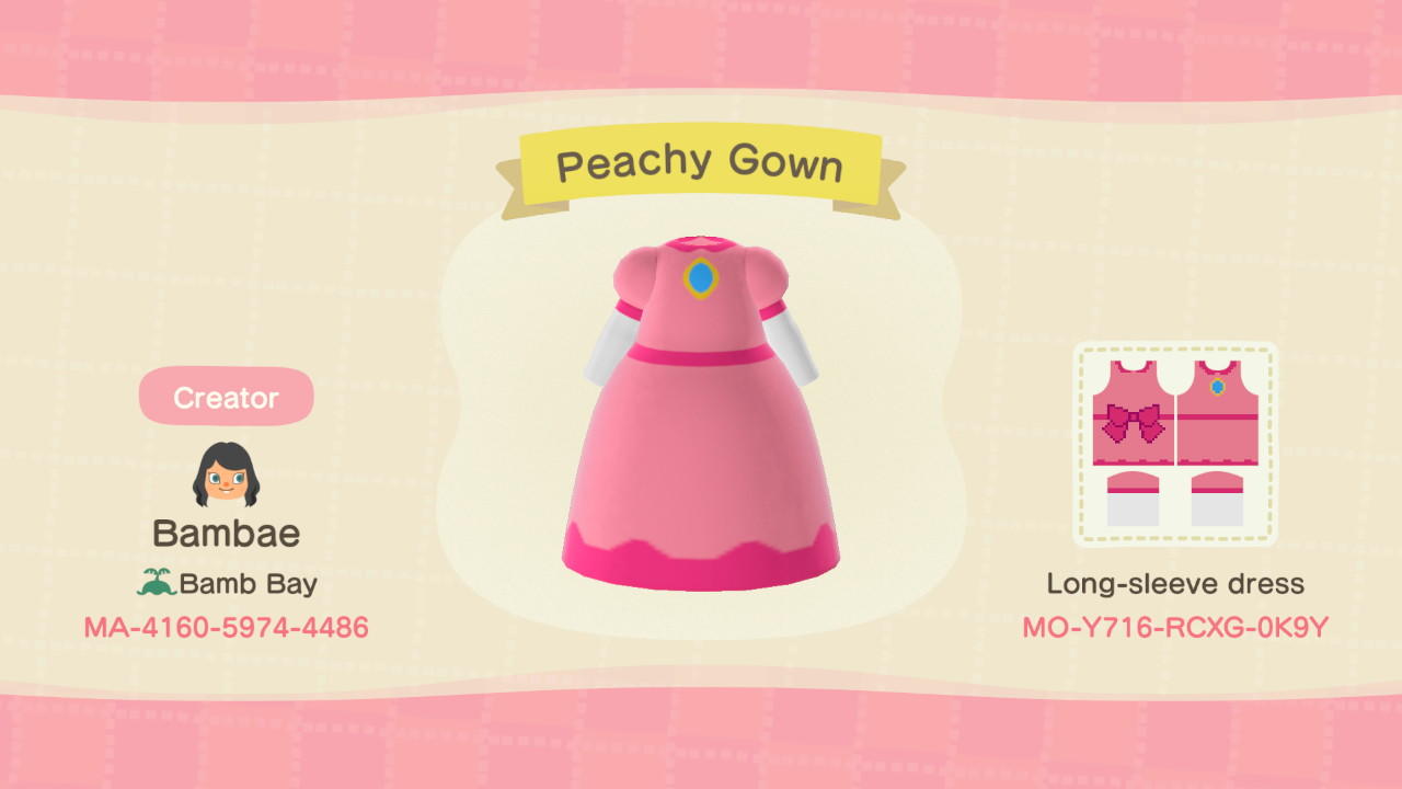 Animal Crossing Design Code: MO-Y716-RCXG-0K9Y Peachy Gown