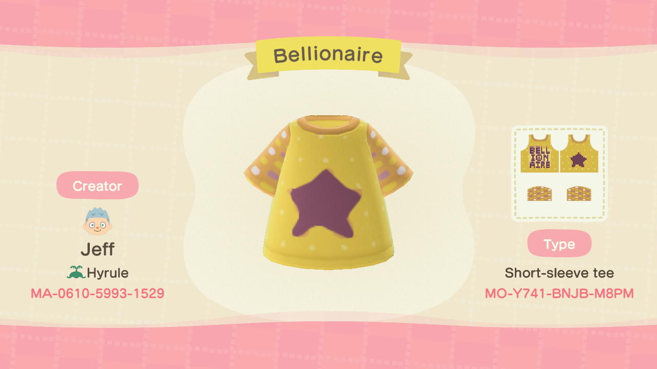 Animal Crossing Design Code: MO-Y741-BNJB-M8PM Bellionaire