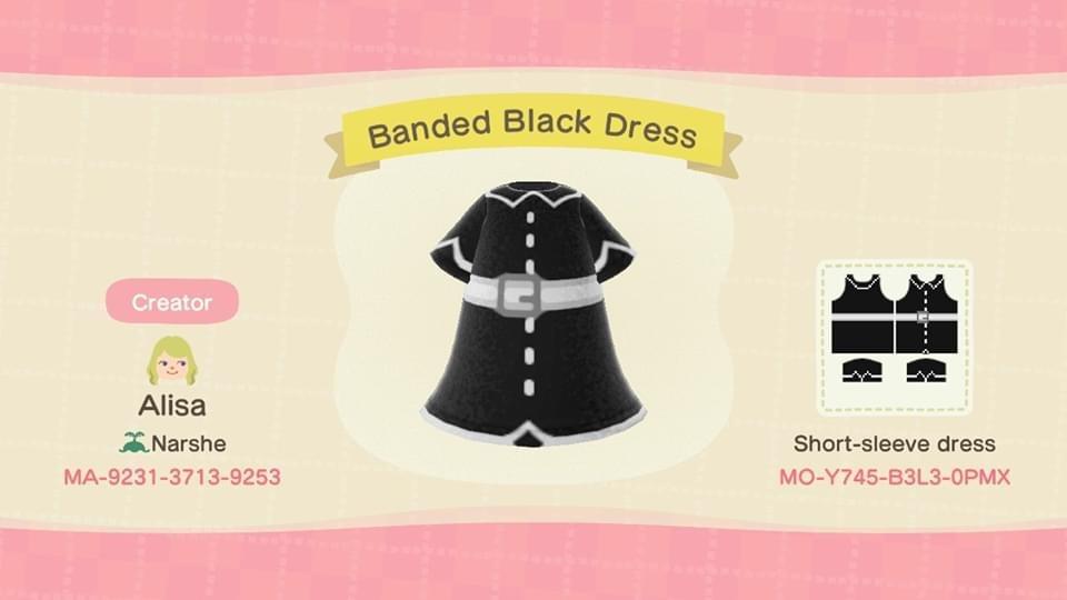 Animal Crossing Design Code: MO-Y745-B3L3-0PMX Banded Black Dress