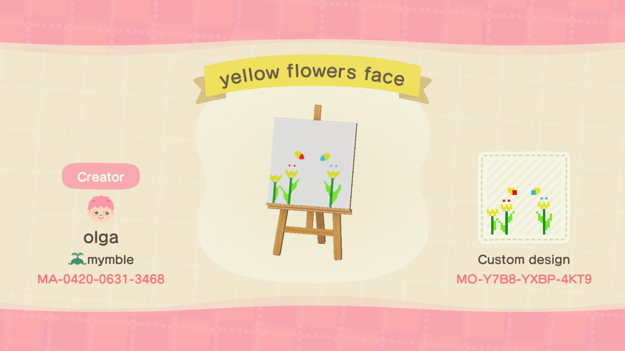 Animal Crossing Design Code: MO-Y7B8-YXBP-4KT9 yellow flowers face