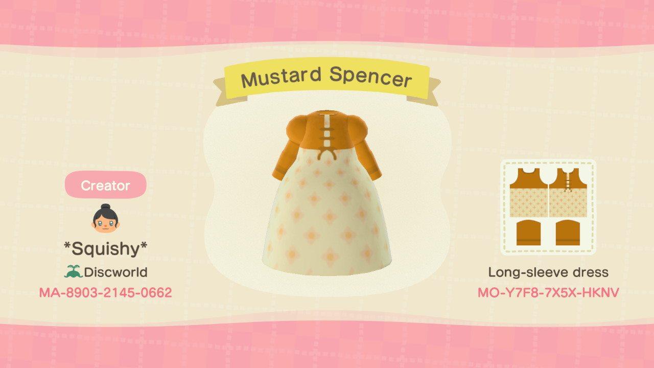 Animal Crossing Design Code: MO-Y7F8-7X5X-HKNV Mustard Spencer