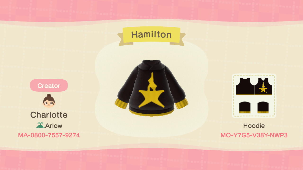 Animal Crossing Design Code: MO-Y7G5-V38Y-NWP3 Hamilton