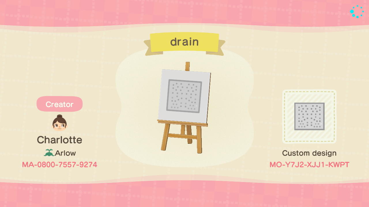 Animal Crossing Design Code: MO-Y7J2-XJJ1-KWPT Drain for Shower