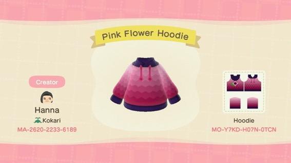 Animal Crossing Design Code: MO-Y7KD-H07N-0TCN Pink Flower Hoodie