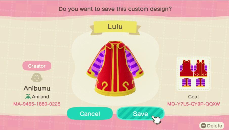 Animal Crossing Design Code: MO-Y7L5-QY9P-QQXW Lulu