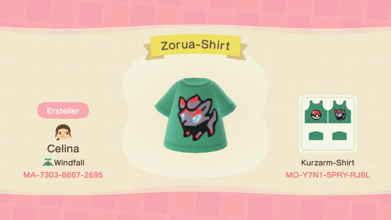 Animal Crossing Design Code: MO-Y7N1-5PRY-RJ8L Zorua-Shirt