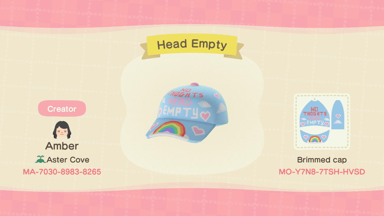 Animal Crossing Design Code: MO-Y7NB-7TSH-HVSD Head Empty