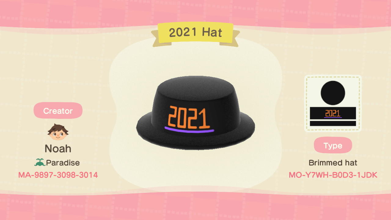 Animal Crossing Design Code: MO-Y7WH-B0D3-1JDK 2021 Hat
