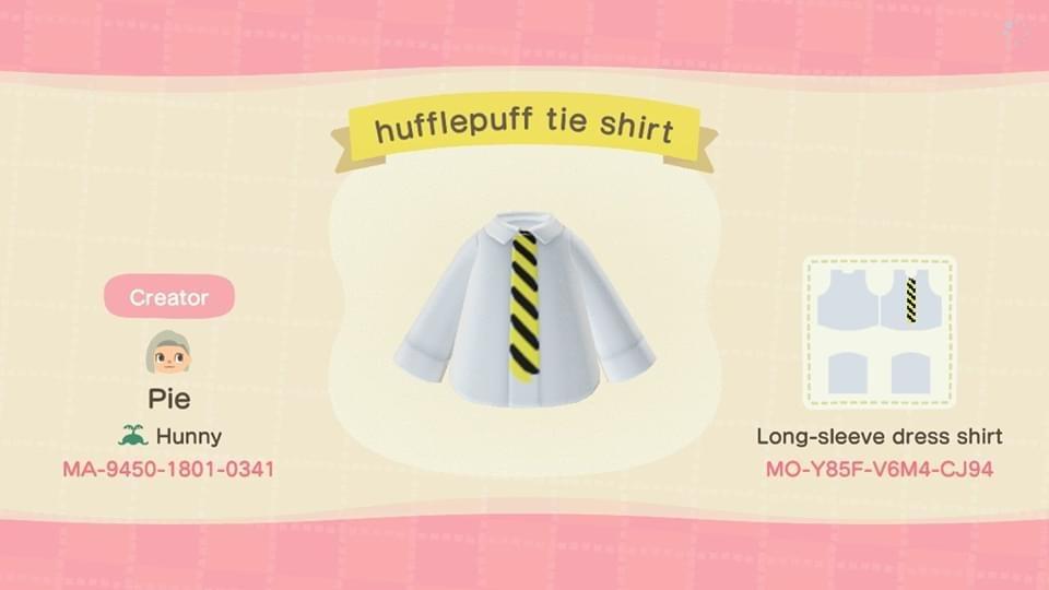Animal Crossing Design Code: MO-Y85F-V6M4-CJ94 Hufflepuff Tie Shirt