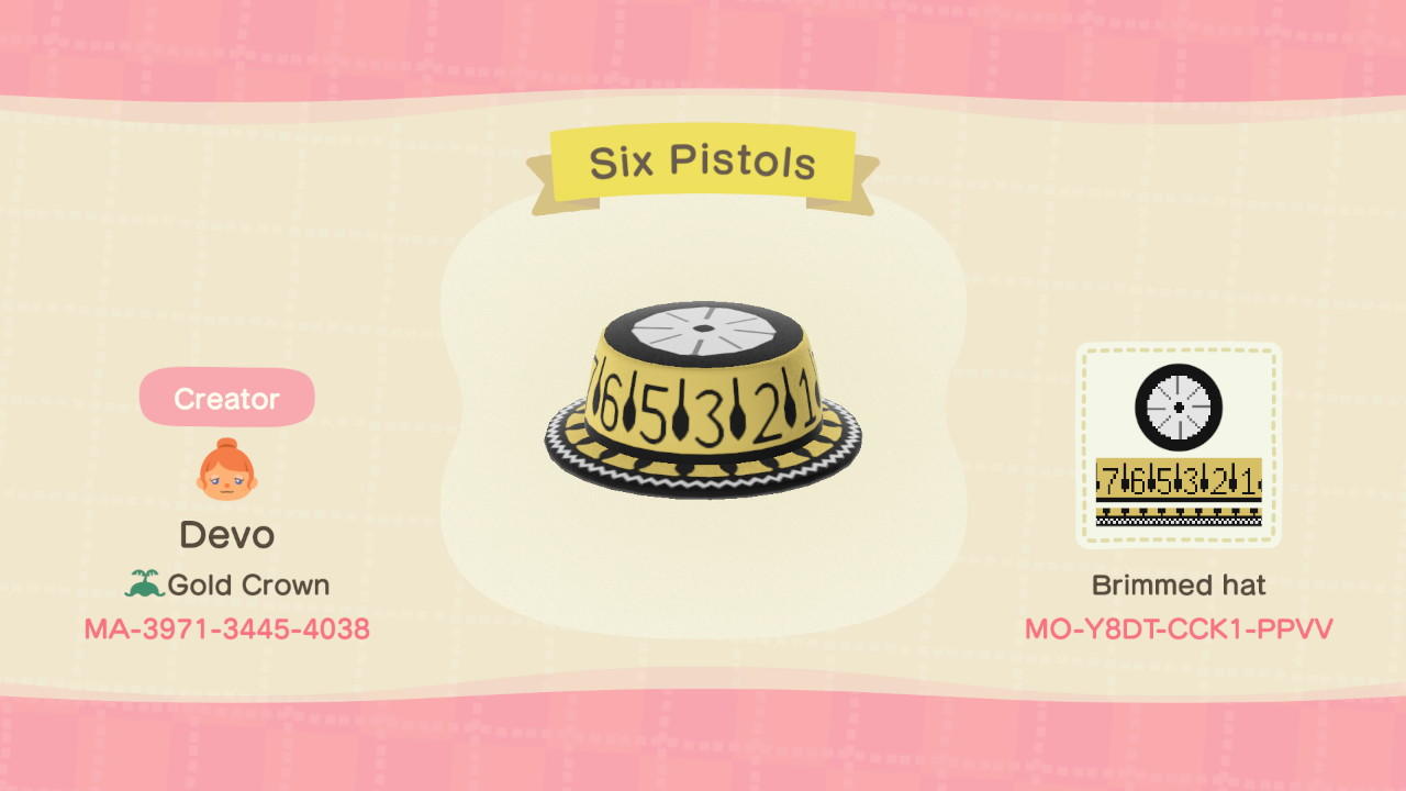 Animal Crossing Design Code: MO-Y8DT-CCK1-PPVV Six Pistols