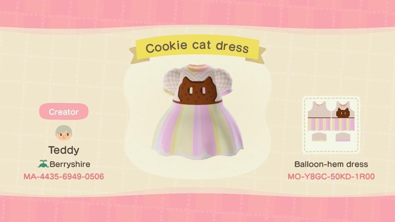 Animal Crossing Design Code: MO-Y8GC-50KD-1R00 Cookie cat dress