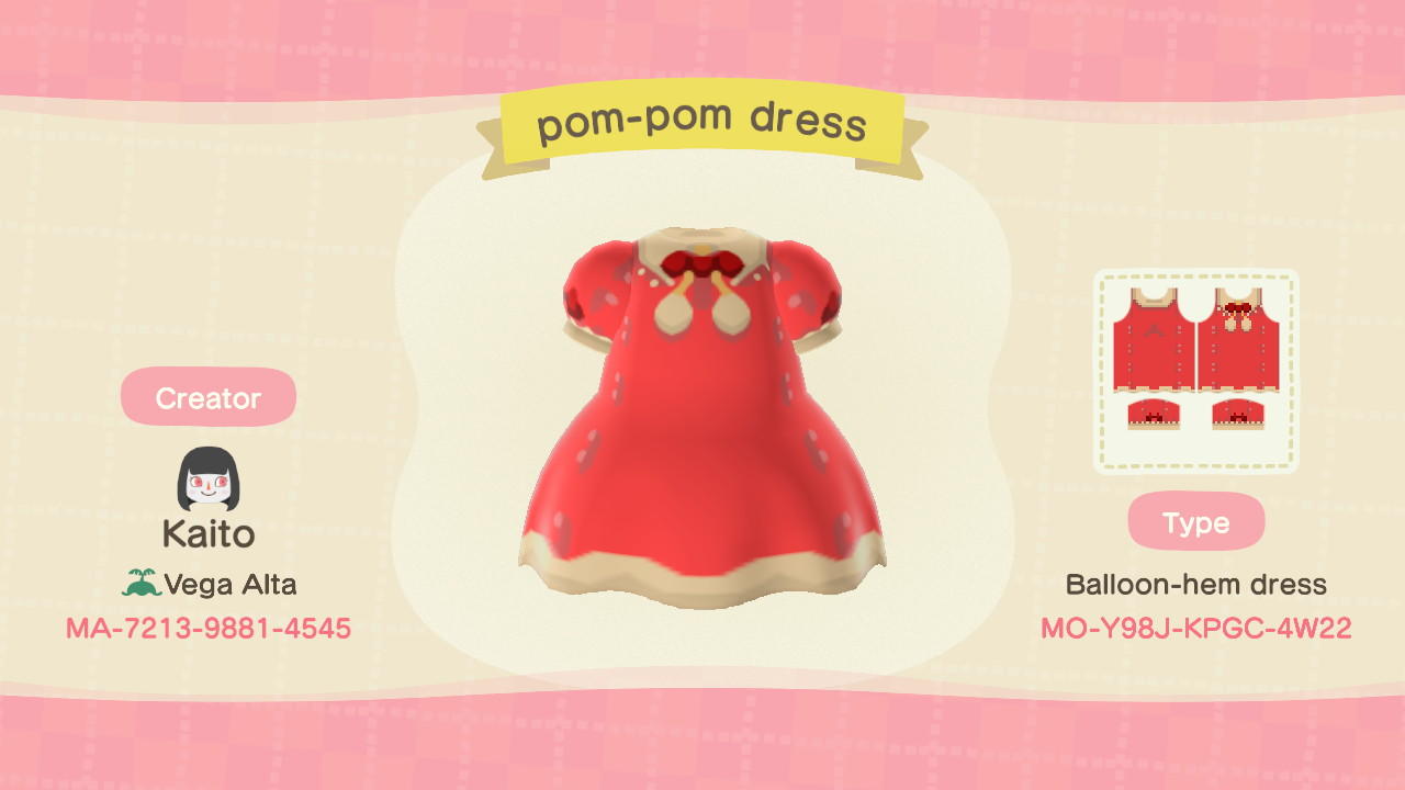 Animal Crossing Design Code: MO-Y98J-KPGC-4W22 pom-pom dress