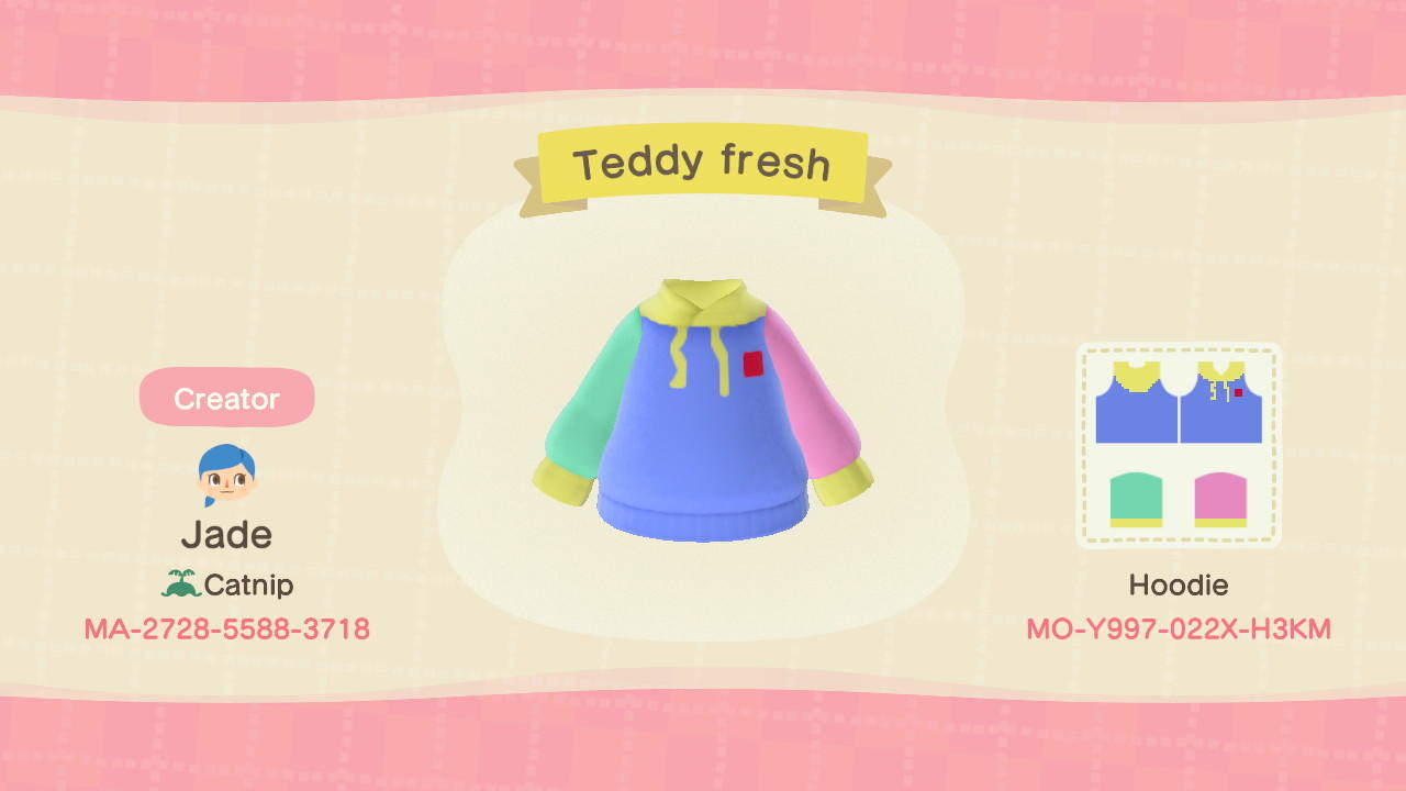 Animal Crossing Design Code: MO-Y997-022X-H3KM Teddy Fresh