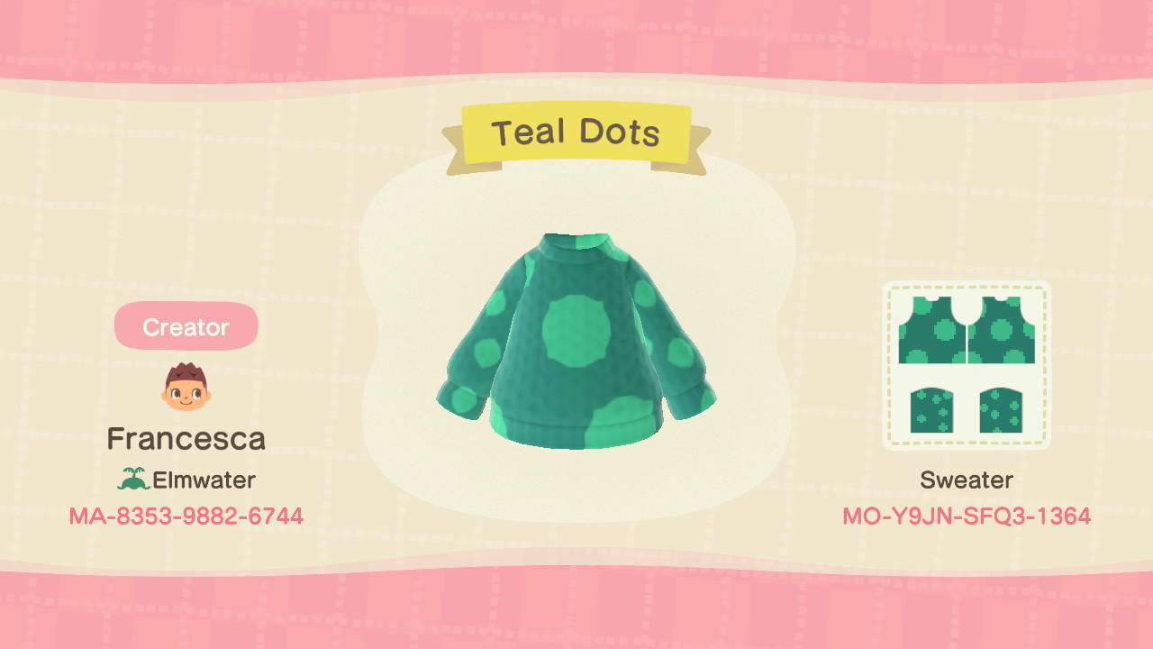 Animal Crossing Design Code: MO-Y9JN-SFQ3-1364 Teal Dots