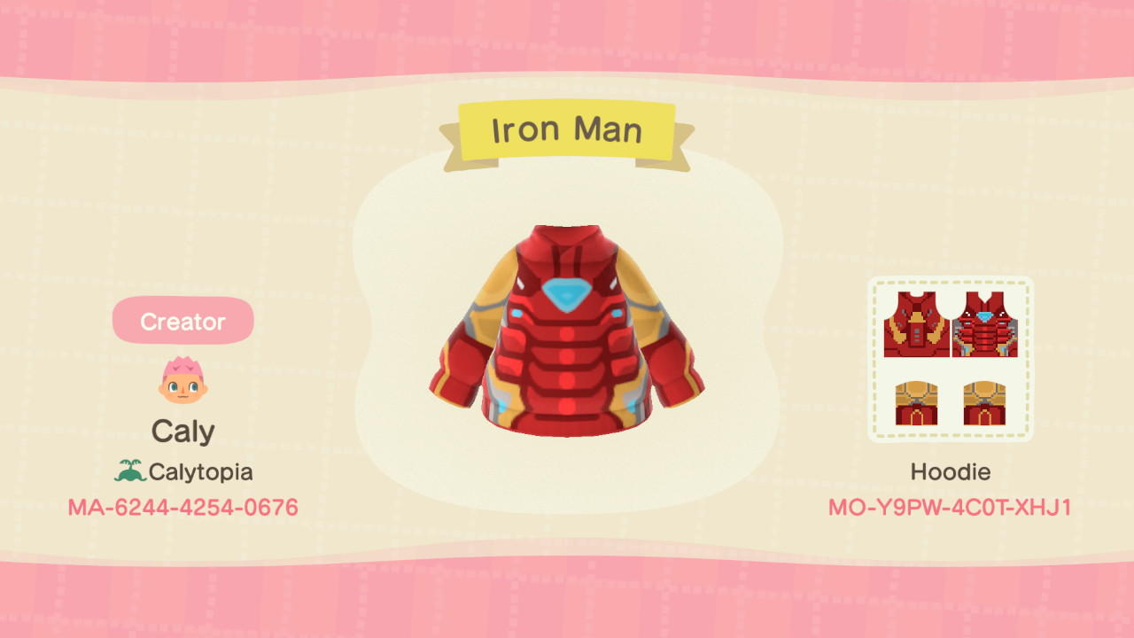 Animal Crossing Design Code: MO-Y9PW-4C0T-XHJ1 Iron Man