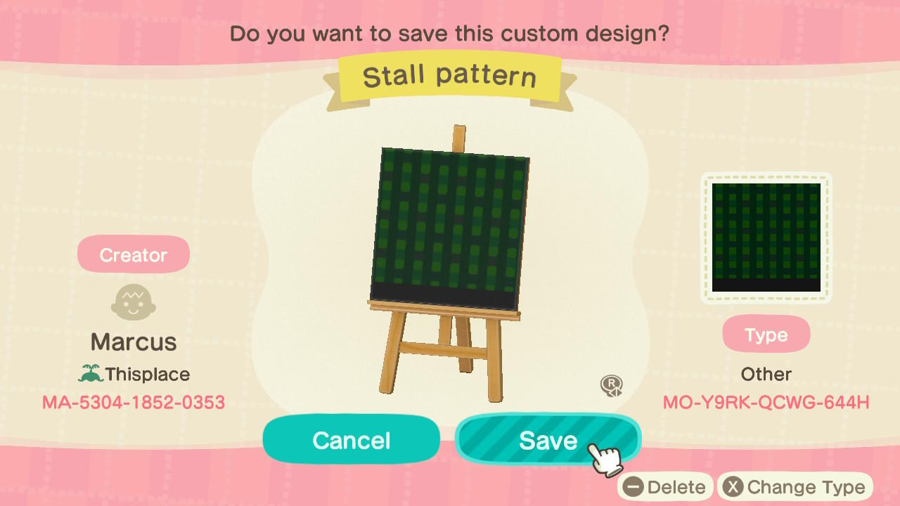 Animal Crossing Design Code: MO-Y9RK-QCWG-644H Stall Pattern