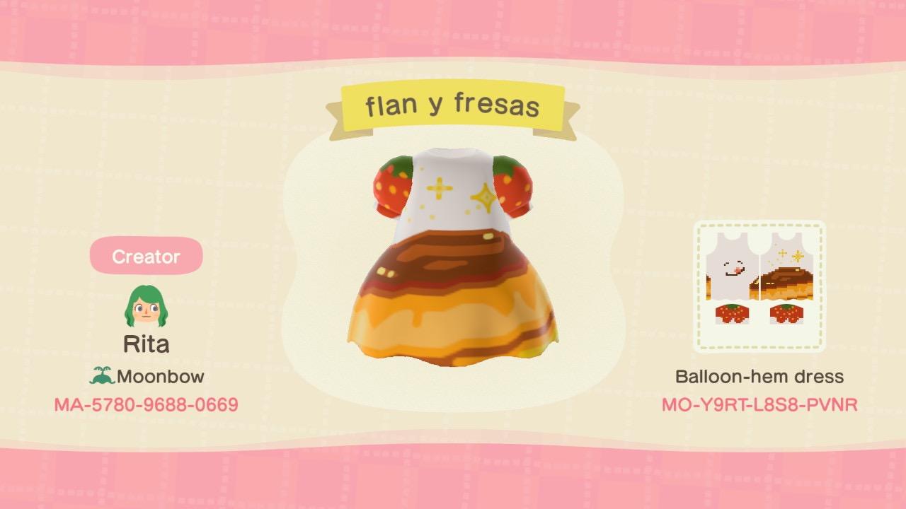 Animal Crossing Design Code: MO-Y9RT-L8S8-PVNR flan y fresas