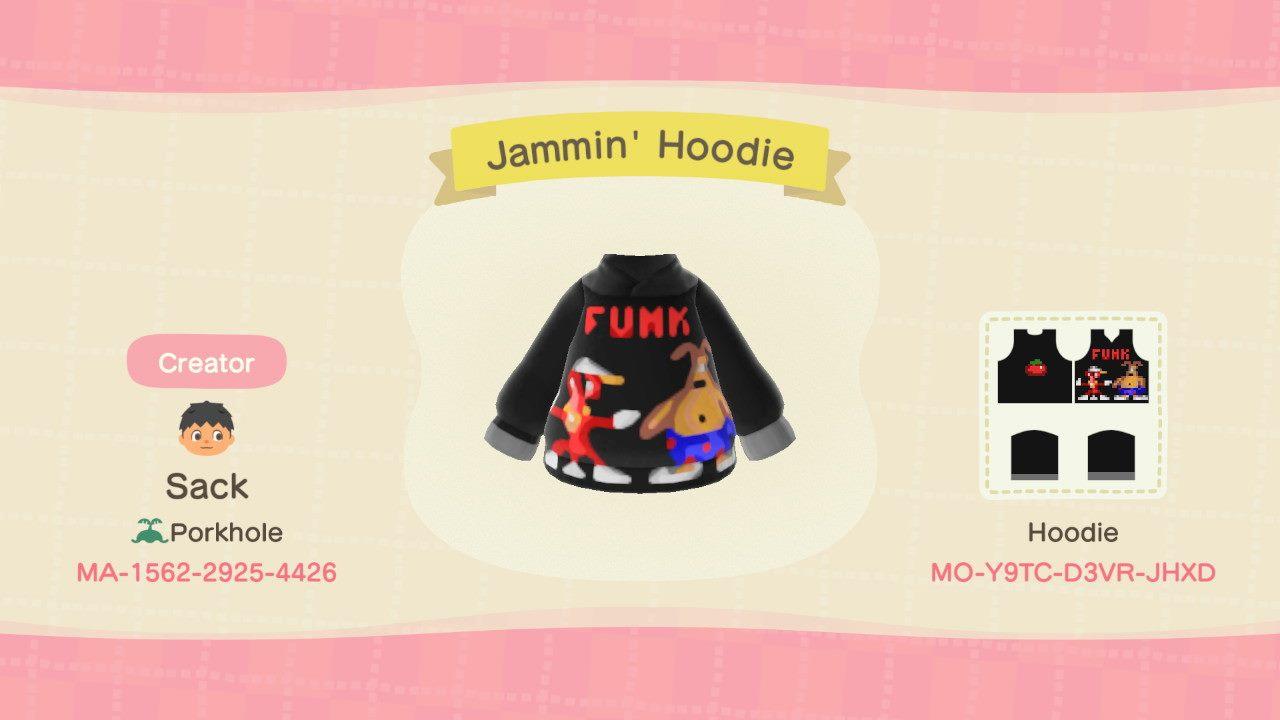 Animal Crossing Design Code: MO-Y9TC-D3VR-JHXD Jammin&#39; Hoodie