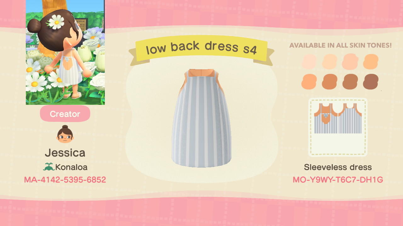Animal Crossing Design Code: MO-Y9WY-T6C7-DH1G low back dress s4