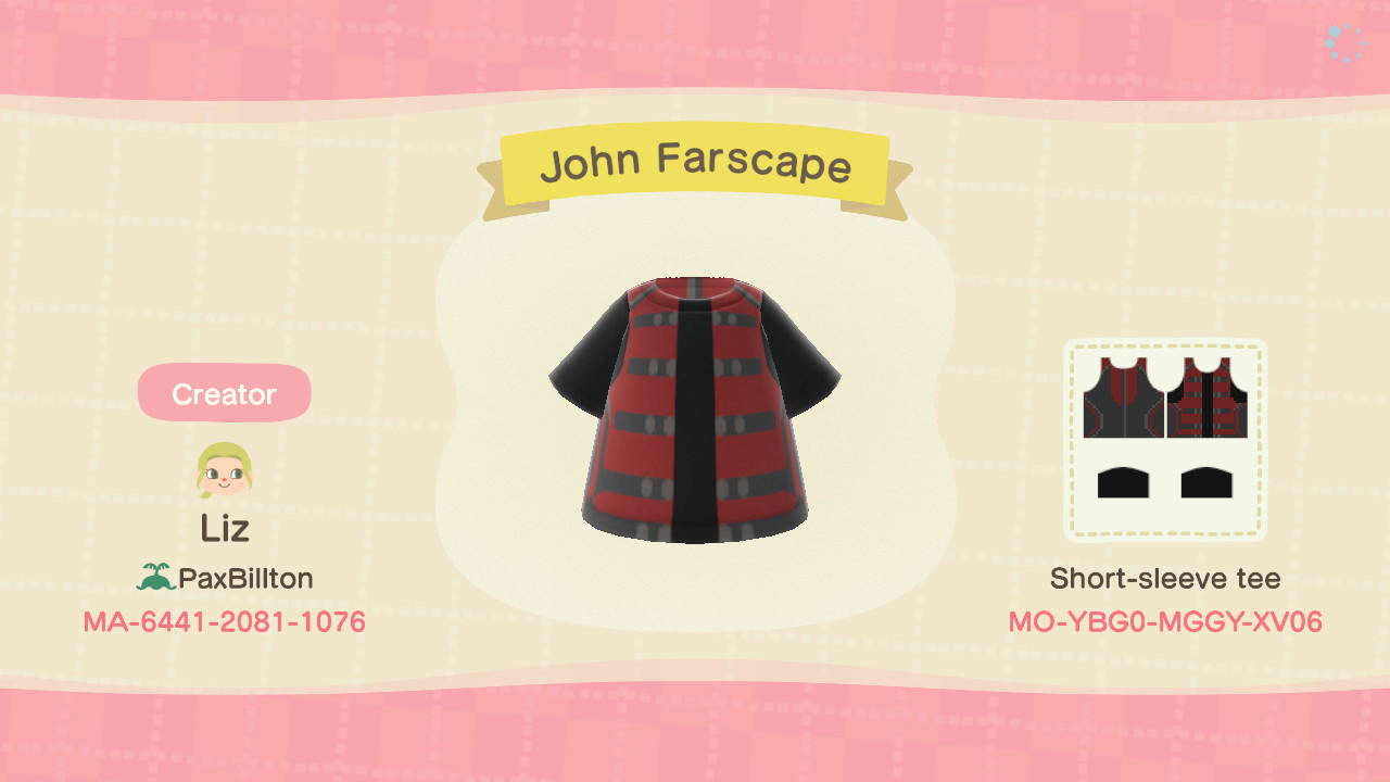 Animal Crossing Design Code: MO-YBG0-MGGY-XV06 John Farscape