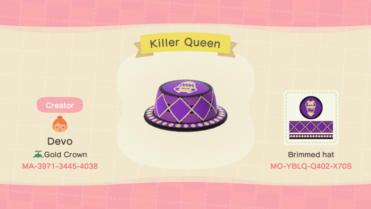 Animal Crossing Design Code: MO-YBLQ-Q402-X70S Killer Queen