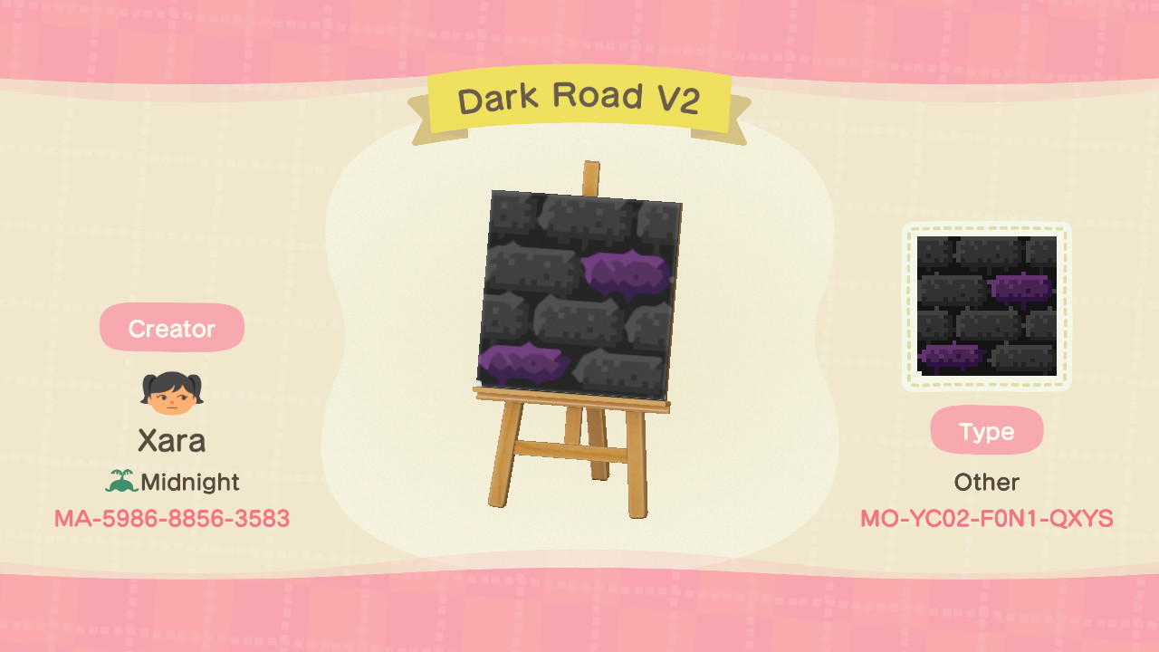 Animal Crossing Design Code: MO-YC02-F0N1-QXYS Dark Road V2
