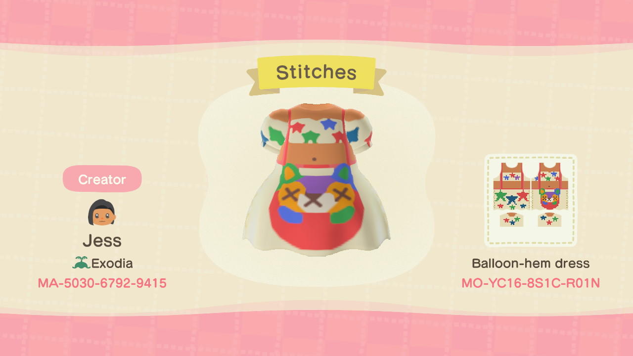 Animal Crossing Design Code: MO-YC16-8S1C-R01N Stitches Crop Dress