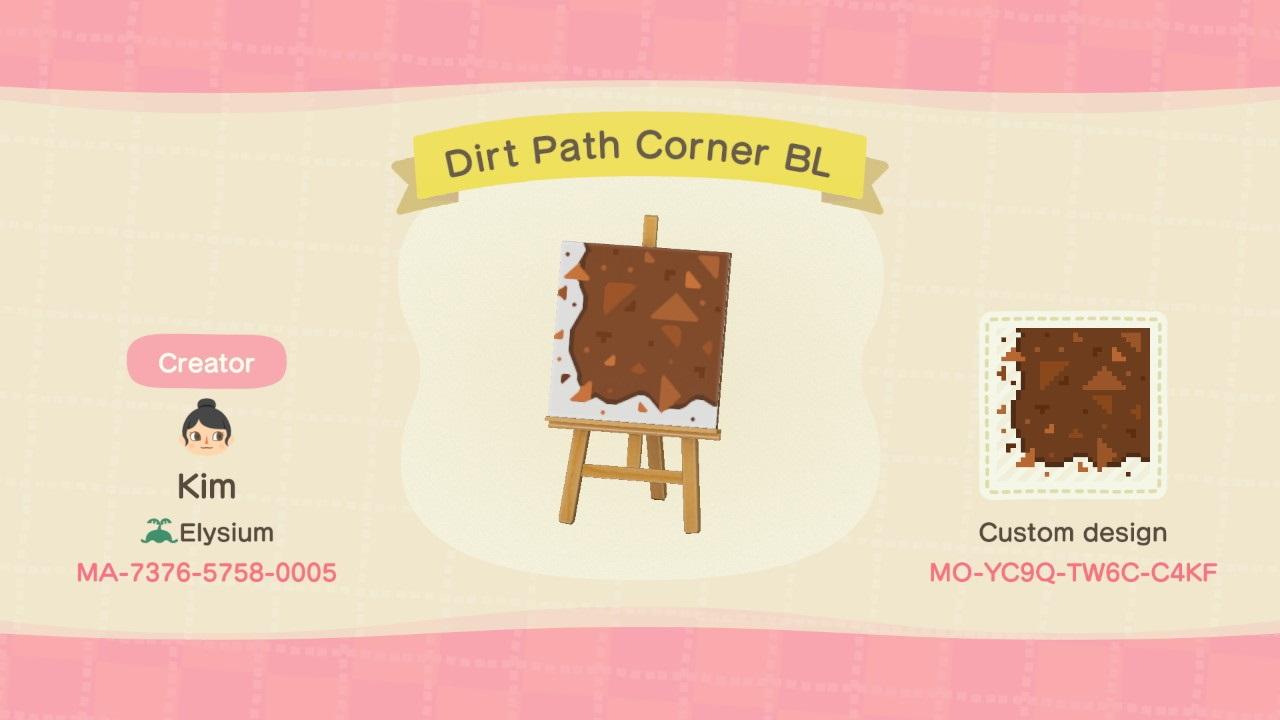 Animal Crossing Design Code: MO-YC9Q-TW6C-C4KF Dirt Path Corner BL