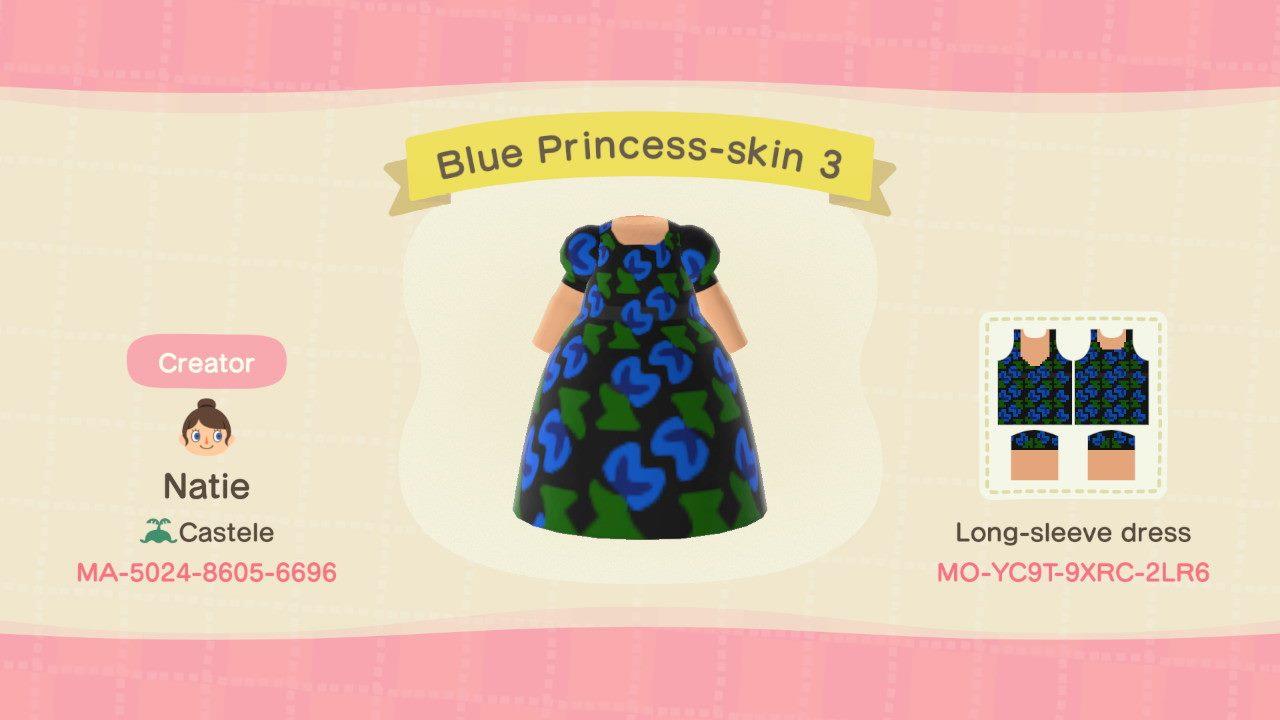 Animal Crossing Design Code: MO-YC9T-9XRC-2LR6 Blue Princess-skin 3