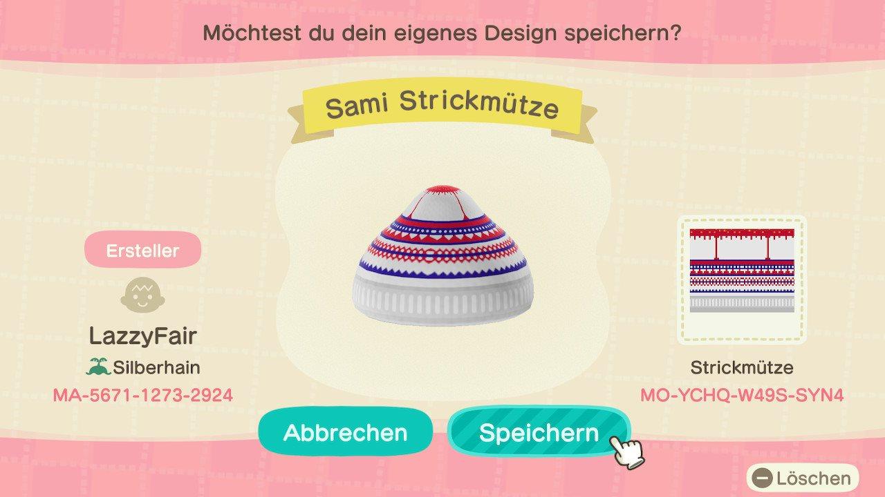 Animal Crossing Design Code: MO-YCHQ-W49S-SYN4 Sami Strickmütze
