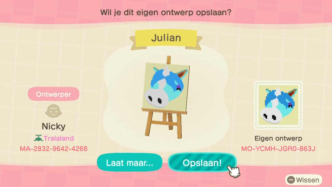 Animal Crossing Design Code: MO-YCMH-JGR0-863J Julian