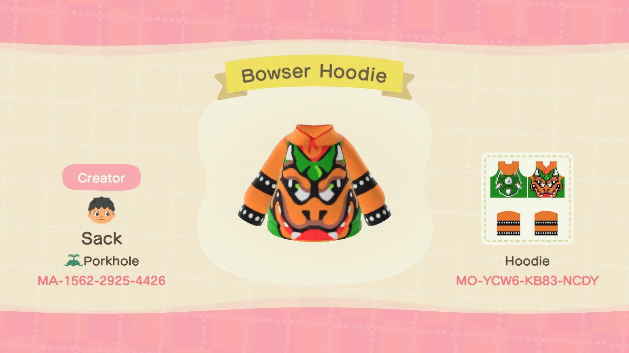 Animal Crossing Design Code: MO-YCW6-KB83-NCDY Bowser Hoodie