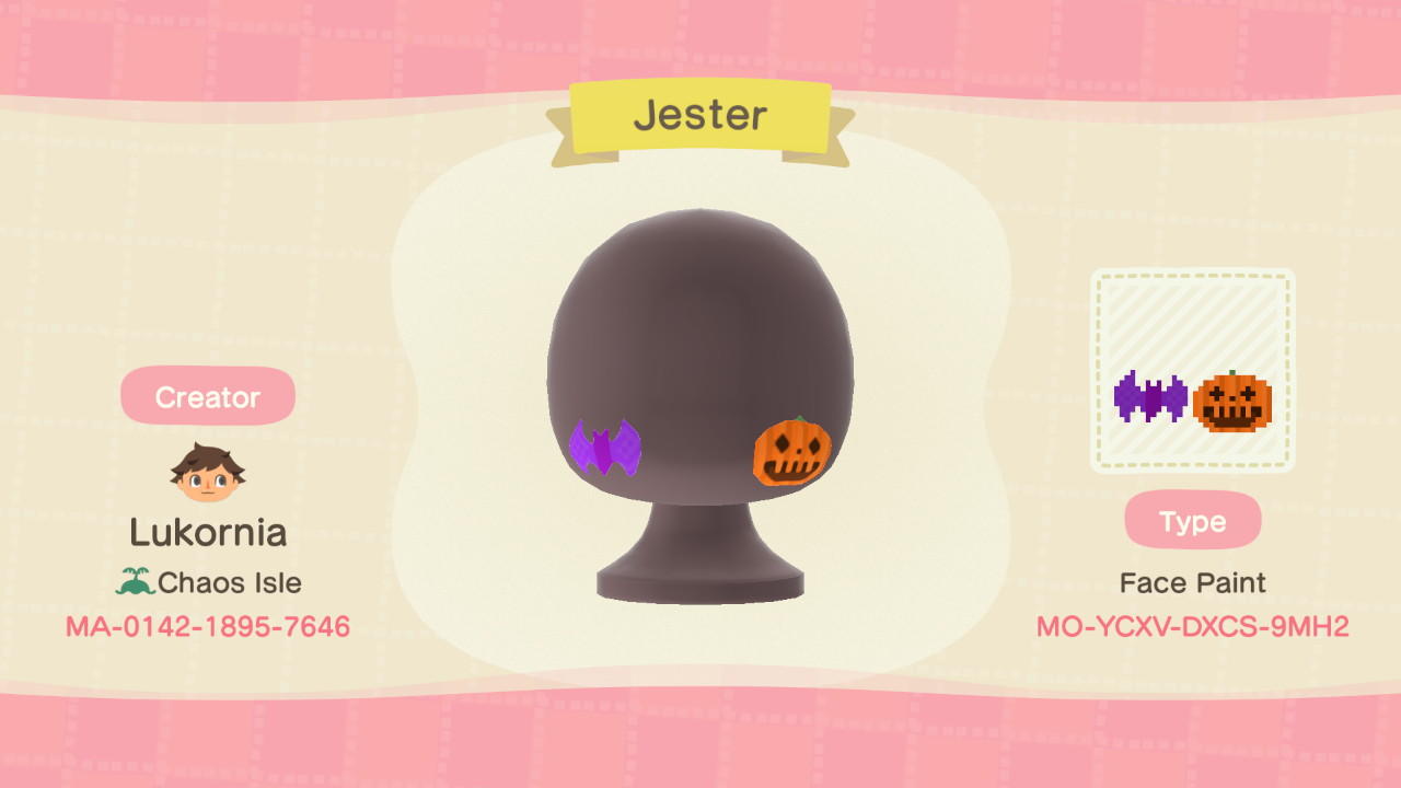 Animal Crossing Design Code: MO-YCXV-DXCS-9MH2 Jester