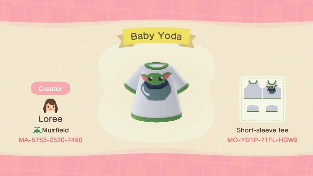 Animal Crossing Design Code: MO-YD1P-71FL-HGW9 Baby Yoda Tee